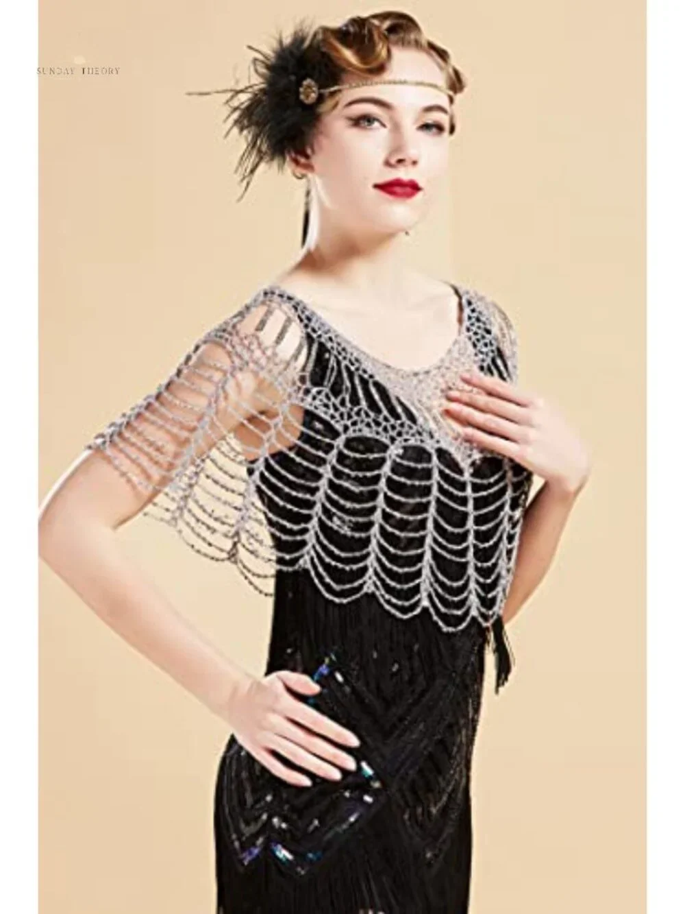 1920s Beaded Shawl Wrap Evening Cape Flapper Cover Up Vintage Style One Size